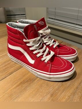 VANS Sk8 Hi Red Canvas Lace Up Hi Top Skate Shoes Men’s Size 9 Women’s Size 10.5